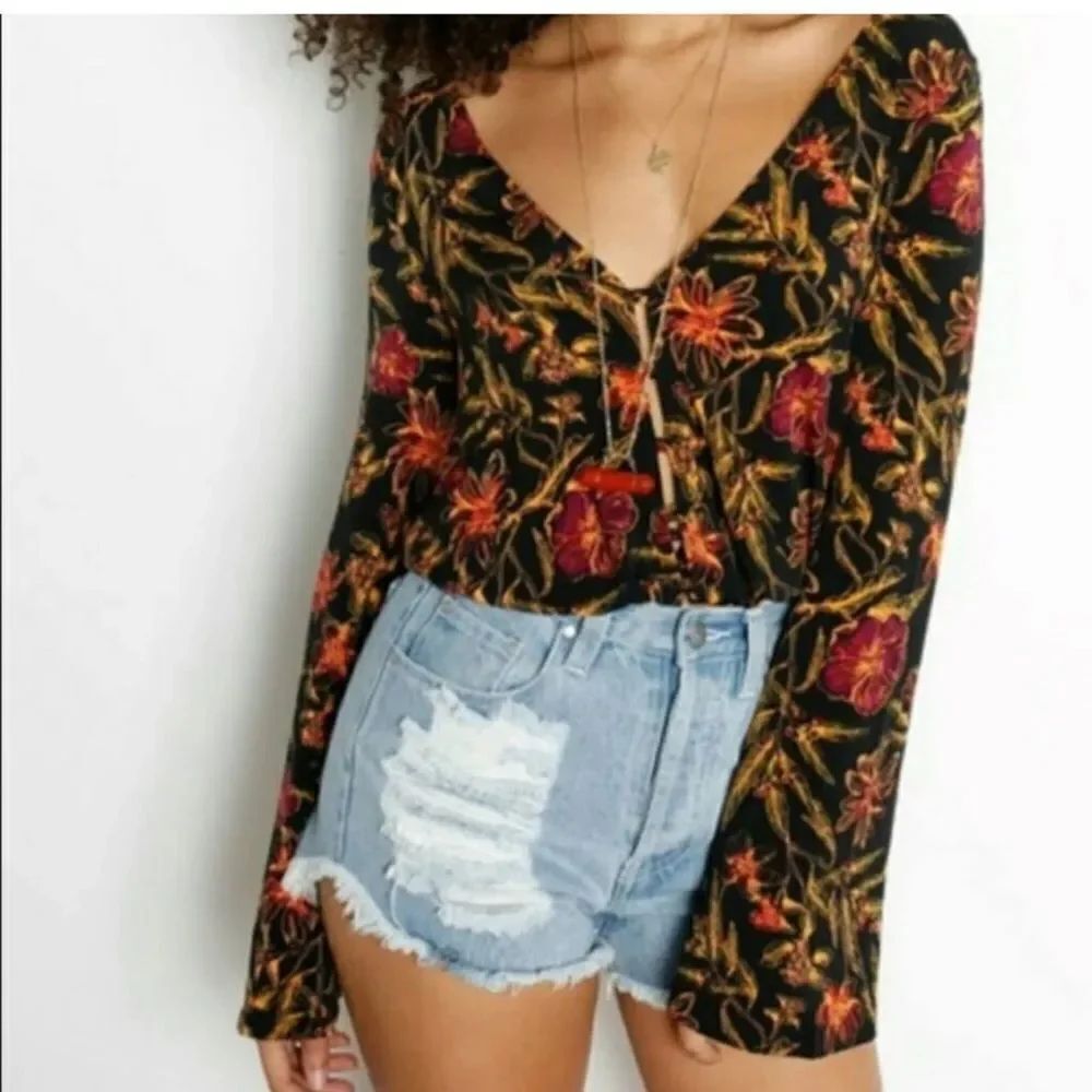 Free People Gardenia Combo Bell Sleeve Top